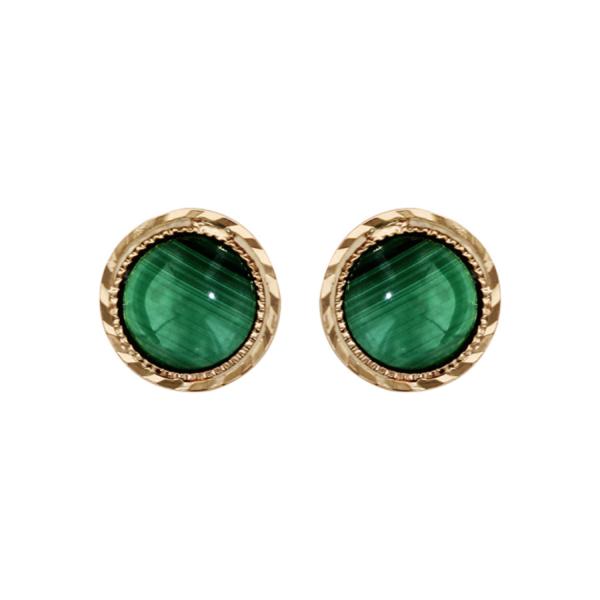 Boucles d'oreilles Plaqué Or Pierre Malachite Véritable