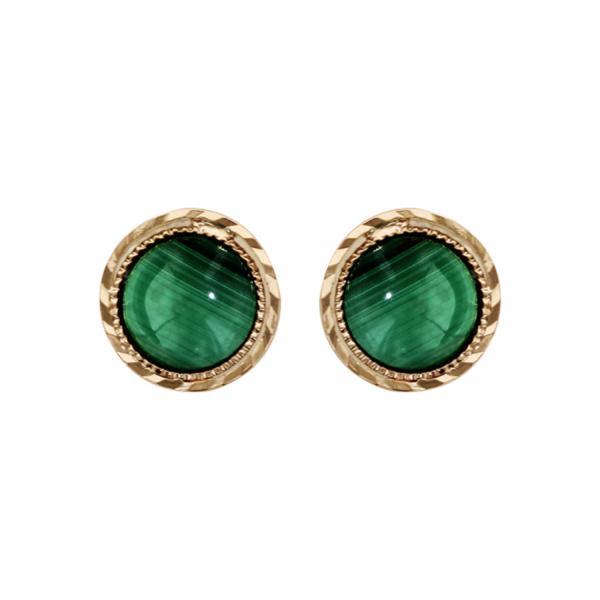 Boucles d'oreilles Plaqué Or Pierre Malachite Véritable