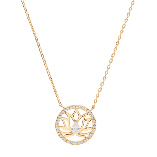 Collier Plaqué Or Fleur de Lotus Zirconium