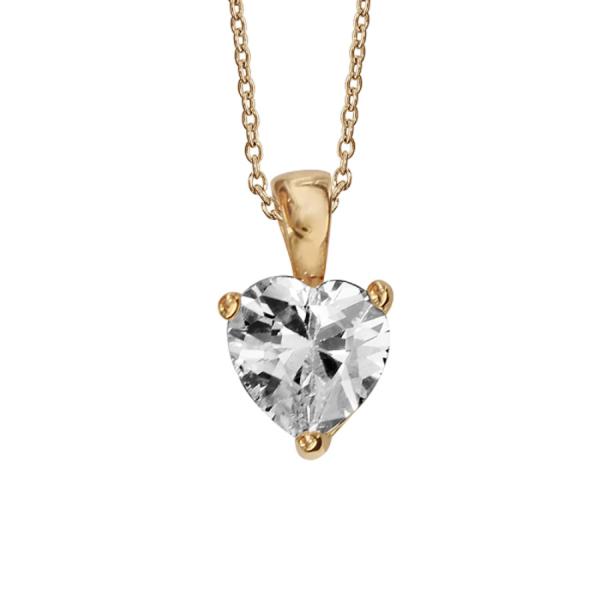 Collier Plaqué Or Pendentif Solitaire Coeur Zirconium 6 mm