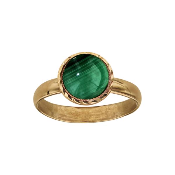  Bague Plaqué Or Pierre Malachite Véritable