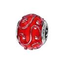 Charms Argent 925 Perle Murano Rouge avec Reliefs