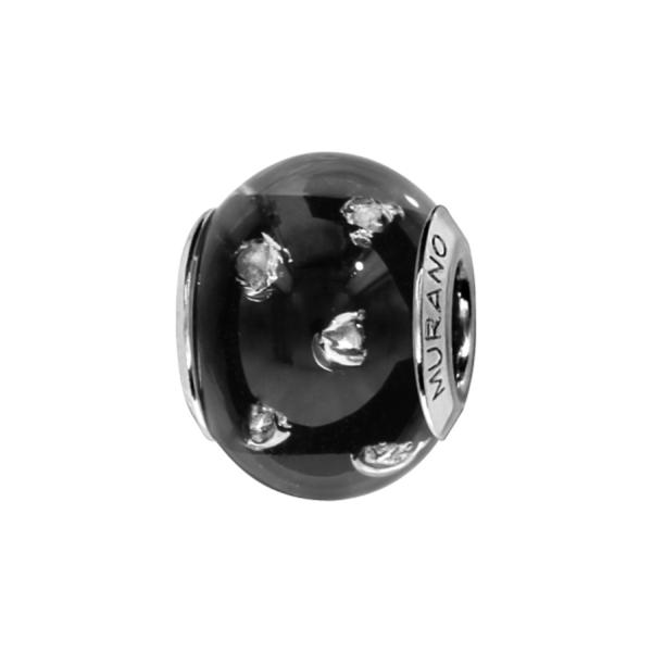 Charms Argent 925 Perle Murano Noir avec Motif