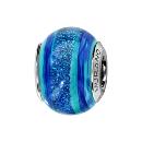 Charms Argent 925 Perle Murano Turquoise Bande Paillette Bleu