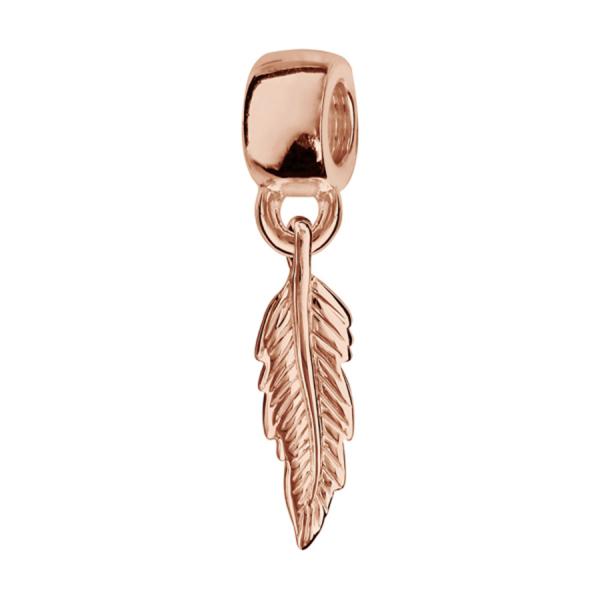 Charms Argent 925 Suspendu Plume Dorure Rose