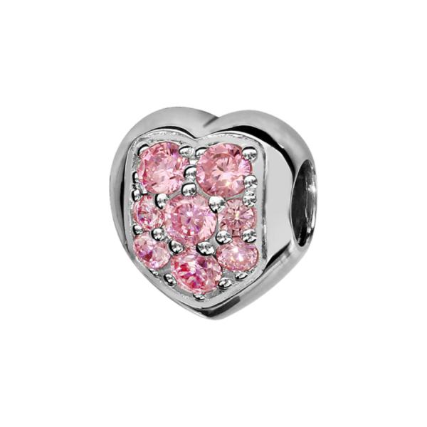 Charms Argent 925 Coeur avec Zirconium Rose