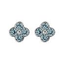 Boucles d'oreilles Argent 925 Fleur 4 Zirconium Sertis Bleu