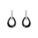 Boucles d'oreilles Argent 925 Pendante Ovale Céramique Noire Barette Zirconium Sertis