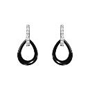 Boucles d'oreilles Argent 925 Pendante Ovale Céramique Noire Barette Zirconium Sertis