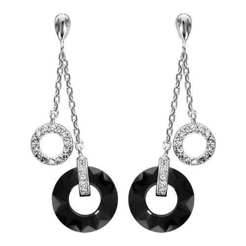 Boucles d'oreilles Argent 925 Double Anneaux Céramique Noire + Zirconium