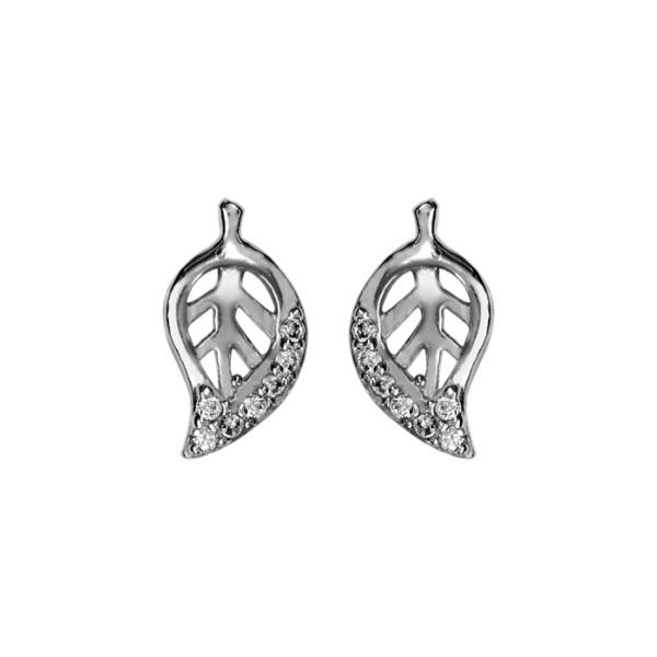 Boucles d'oreilles Argent 925 Petite Feuille Zirconium Sertis