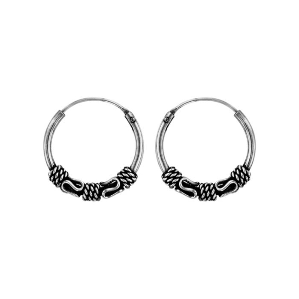 Boucles d'oreilles Argent 925 Créole Patinées Double Motif Tribal 12 mm