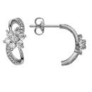 Boucles d'oreilles Argent 925 Demi-Créole Fleur Croisée avec Zirconium