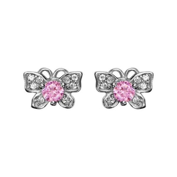 Boucles d'oreille Argent 925 Papillon avec Zirconium et Pierre Rose