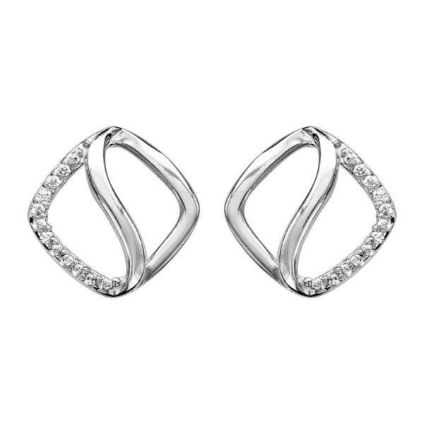 Boucles d'Oreilles Argent 925 Carré Ondulé avec Zirconium Sertis