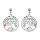 Boucles d'Oreilles Pendantes Argent 925 Arbre de Vie Multi-Couleurs