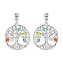 Boucles d'Oreilles Pendantes Argent 925 Arbre de Vie Multi-Couleurs