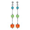 Boucles d'oreilles Argent 925 Pendantes 3 Cubes Verre Multicolore