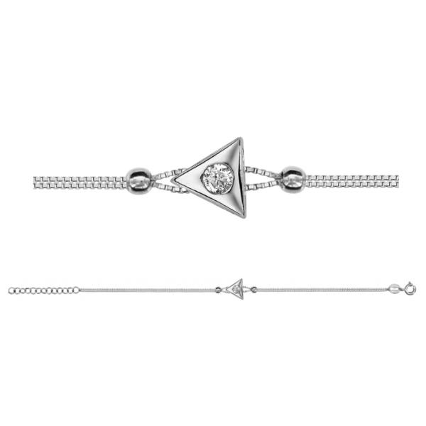 Bracelet Argent 925 Double Chaîne Petit Triangle avec Zirconium Serti