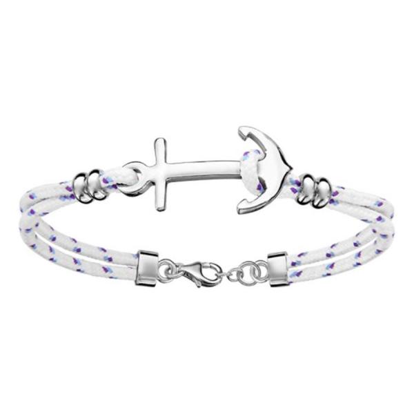 Bracelet Argent 925 2 Rangs Corde Blanche Ancre Marine