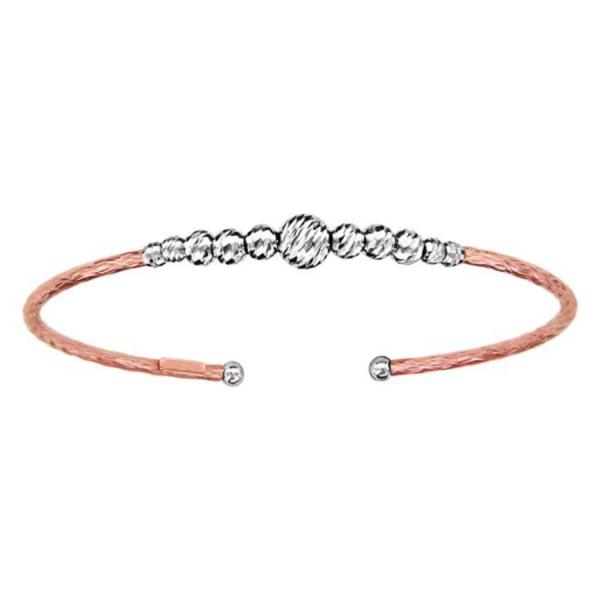 Bracelet Argent 925 et Dorure Rose Jonc Ouvert avec Boules Ciselées