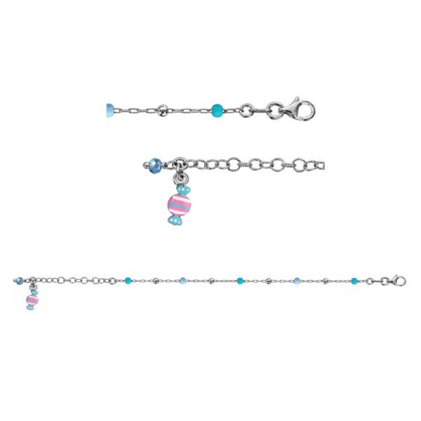 Bracelet Argent 925 Enfant Boules Bleues avec Bonbon Rose et Bleu