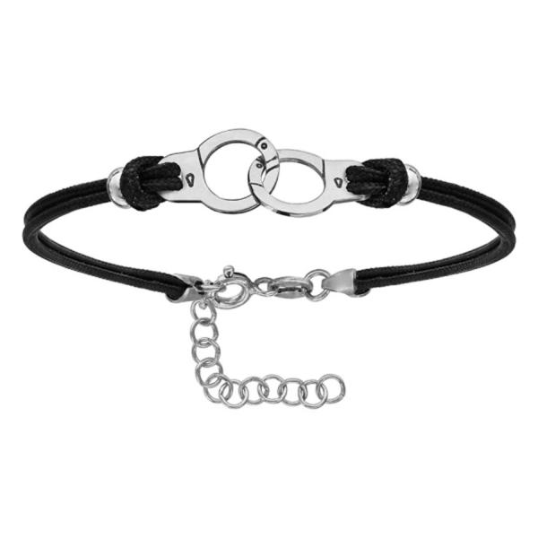 Bracelet Argent 925 Cordon Double Noir Interchangeable Motif Menottes