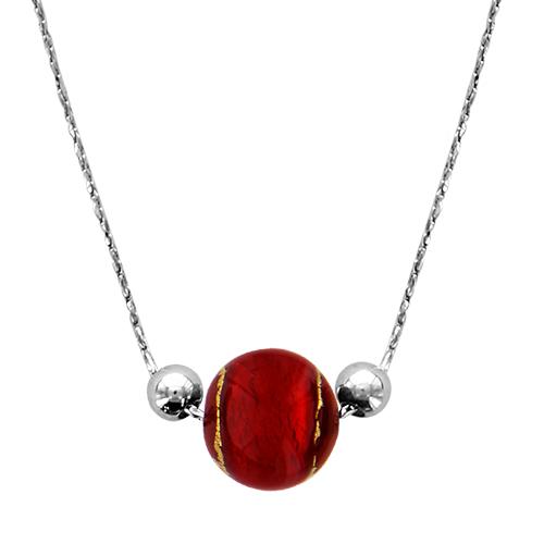 Collier Argent 925 Verre de Murano Boule Rouge