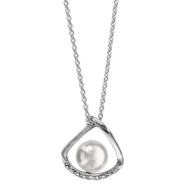 Collier Argent 925 Pendentif Zirconium Sertis Perle d'imitation Blanche