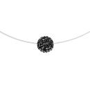 Collier Argent 925 Fil Nylon Pendentif Boule Strass Noir 7 mm 42 cm