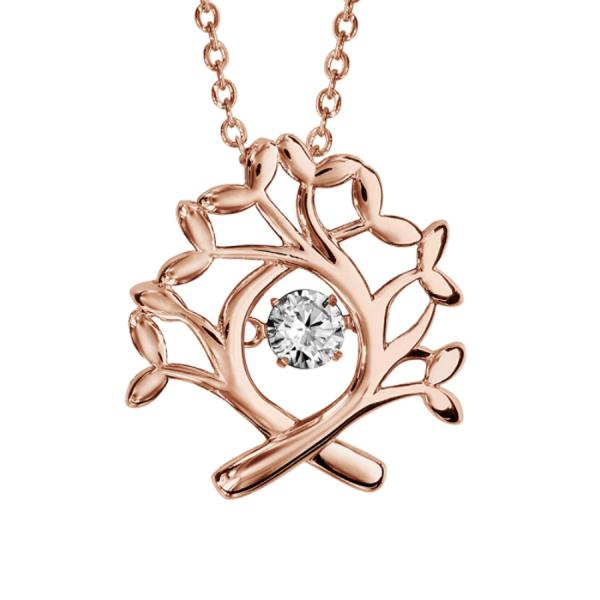 Collier Argent 925 Dorure Rose Pendentif Arbre de Vie "Dancing Stone" Zirconium Blanc