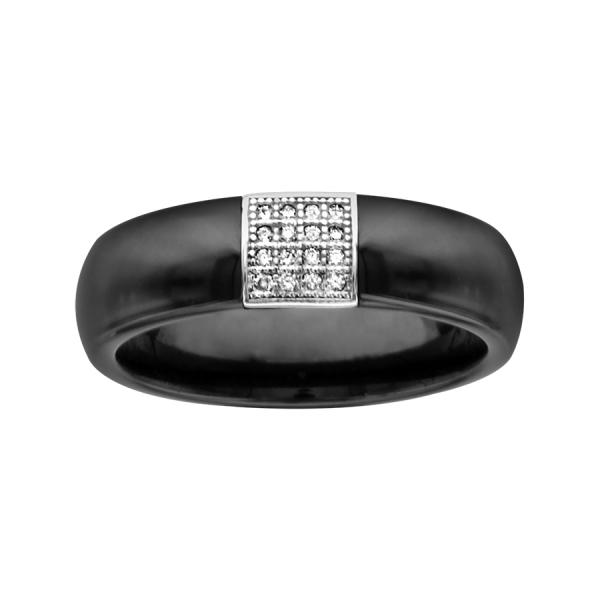 Bague Argent 925 Anneau Céramique Noir Pavé Zirconium Micro Sertis