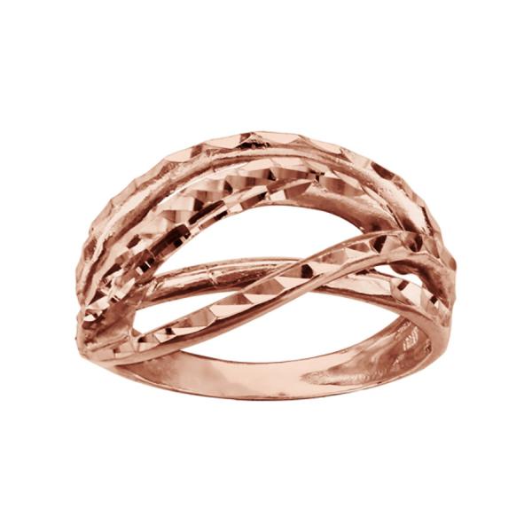 Bague Argent 925 Dorure Rose Croisée Diamantée