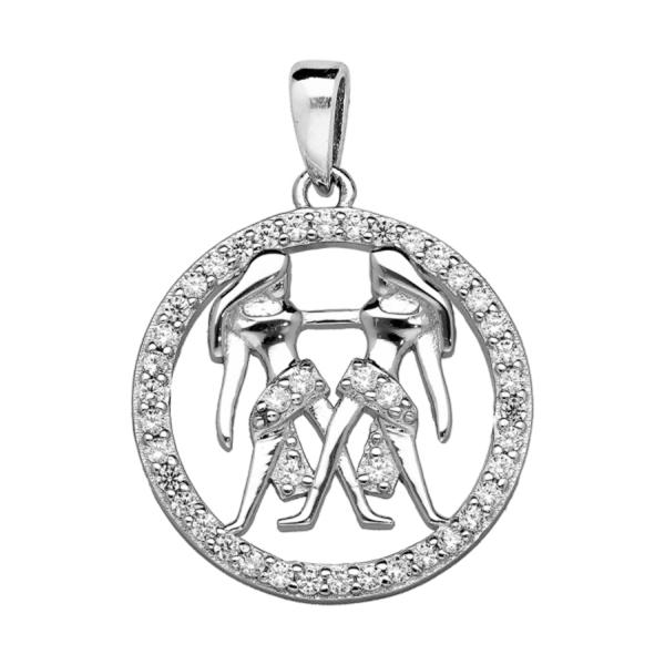 Pendentif Argent 925 Zodiaque Gémeaux Zirconium 