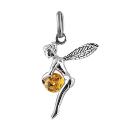 Pendentif Argent 925 Fée Boule Ambre