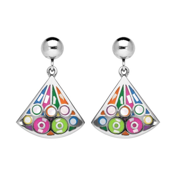 Boucles d'oreilles Acier 316 L Eventail Résine et Nacre Multicolore