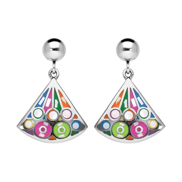 Boucles d'oreilles Acier 316 L Eventail Résine et Nacre Multicolore