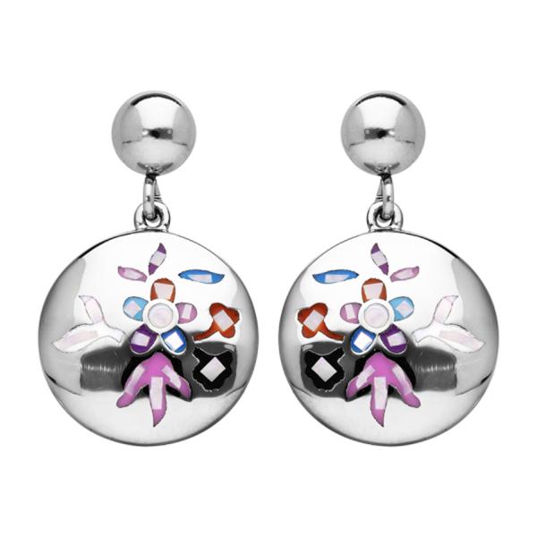 Boucles d'oreilles Acier 316 L Rond Fleur Résine et Nacre