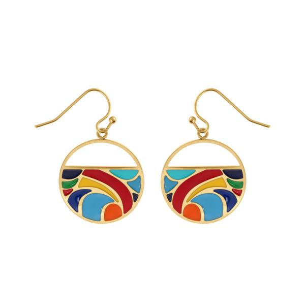 Boucles d'oreilles Acier 316 L Doré Jaune avec Résine Multicouleur
