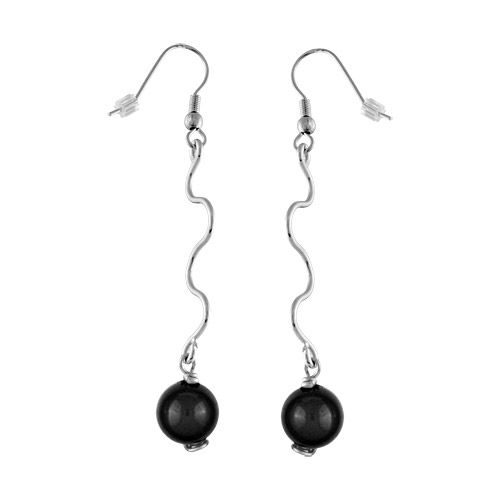 Boucles d'oreilles Acier 316 L Torsade et Perle Agate Noire