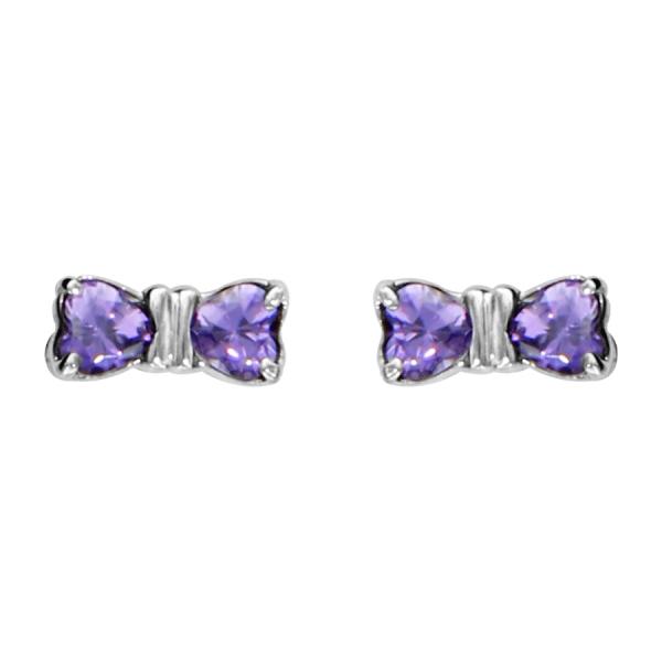 Boucles d'oreilles Acier 316 L Enfant Zirconium Noeud Violet