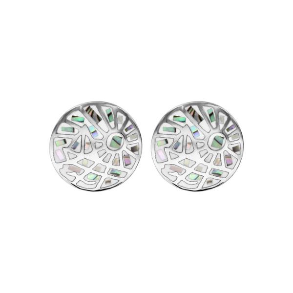 Boucles d'oreilles Acier 316 L Rondes Motifs Dégradés Blanc avec Nacre