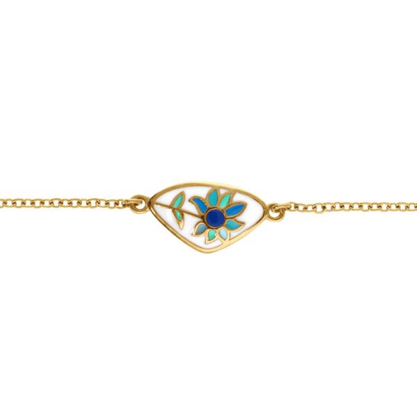 Bracelet Acier 316 L Doré Résine Blanche Fleur Bleu