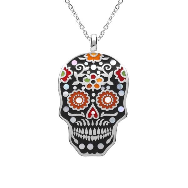 Collier Acier 316 L Doré Tête de Mort Résine Noire