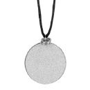 Collier Acier 316 L Cordon Noir Gros Pendentif Rond Diamanté