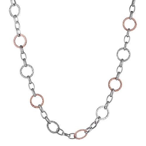 Collier Acier 316 L Rose Bicolore Maillons Ronds Martelés