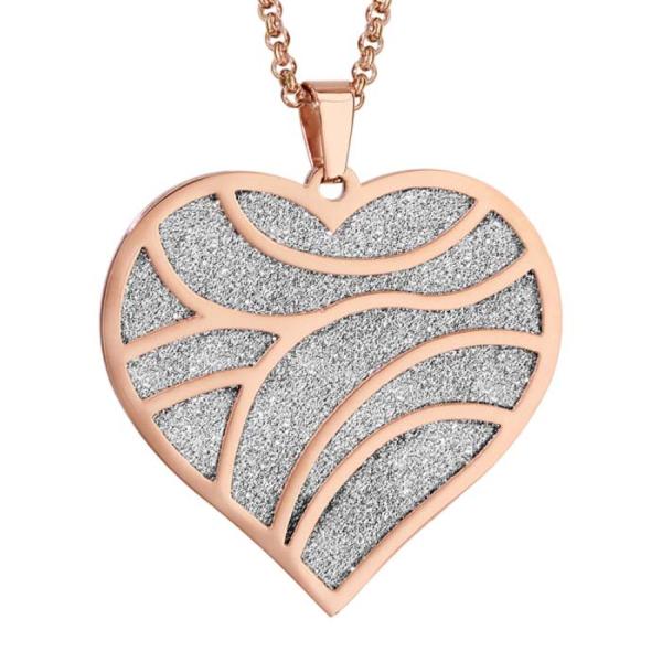 Collier Acier 316 L PVD Rose Pendentif Coeur Granité 