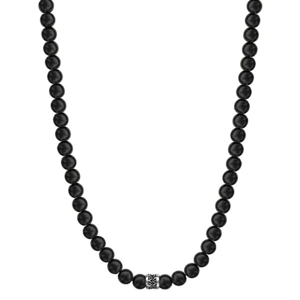 Collier Acier 316 L Perles de Bois Noir Motif Patiné