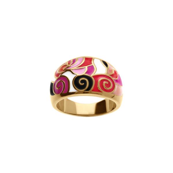 Bague Acier 316 L Doré Résine Rouge