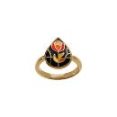 Bague Acier 316 L Doré Forme Goutte Résine Rouge et Noir